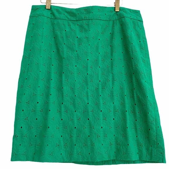 Talbots 10P Green Cotton Eyelet Pencil Skirt - Picture 1 of 6